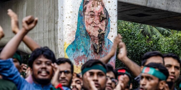 After Hasina fled, ordinary people sprayed her photo with different colors and vandalized the party office.