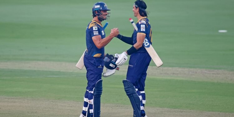 Marcus Stoinis of Deccan Gladiators and David Wiese of Deccan Gladiators during the Match 6 of the Abu Dhabi T10  between the Royal Champs and Deccan Gladiators held at the Zayed Cricket Stadium, Abu Dhabi, United Arab Emirates on the 20th November, 2025.

Photo by Vipin Pawar/ CREIMAS